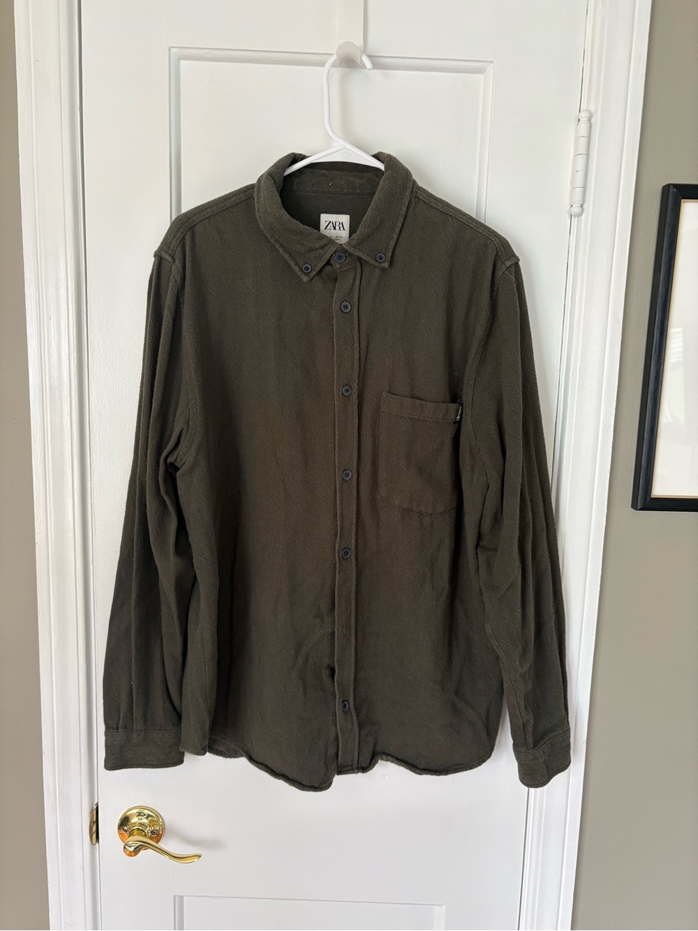 Zara Olive Green Long Sleeve Button-Down Shirt